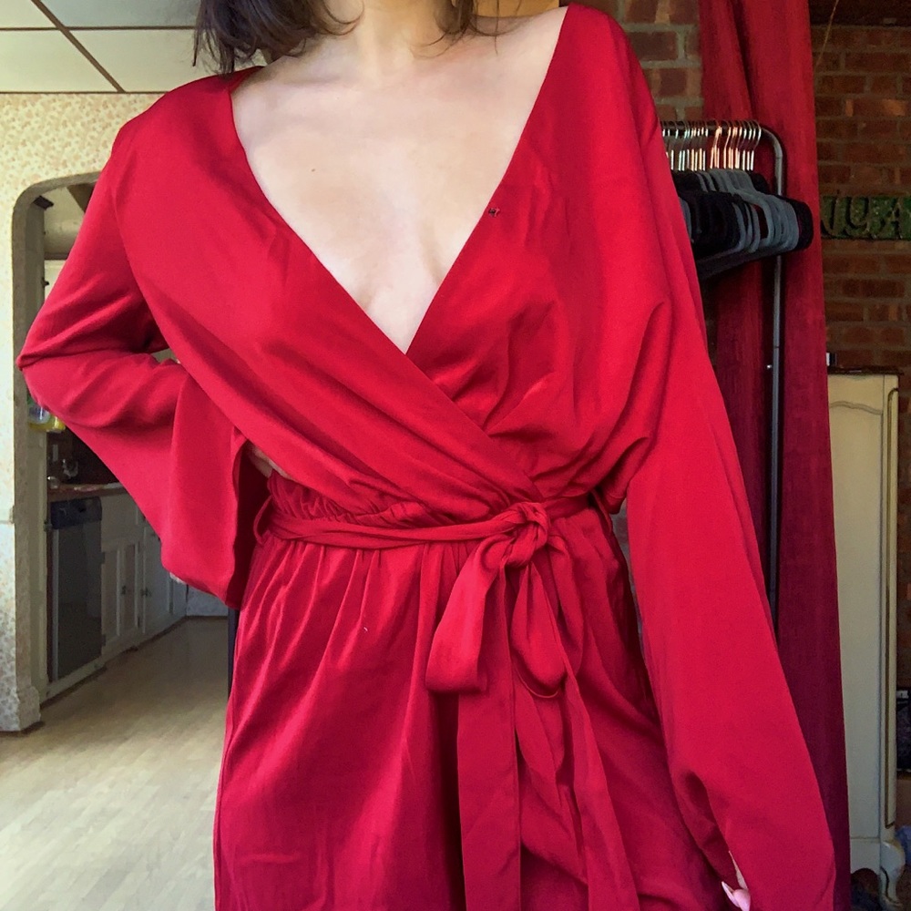 NEVER WORN VIBRANT RED SILKY ROMPER